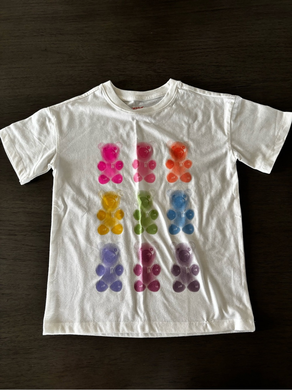 Cat & Jack White Tee with Colorful Teddy Bear Grid